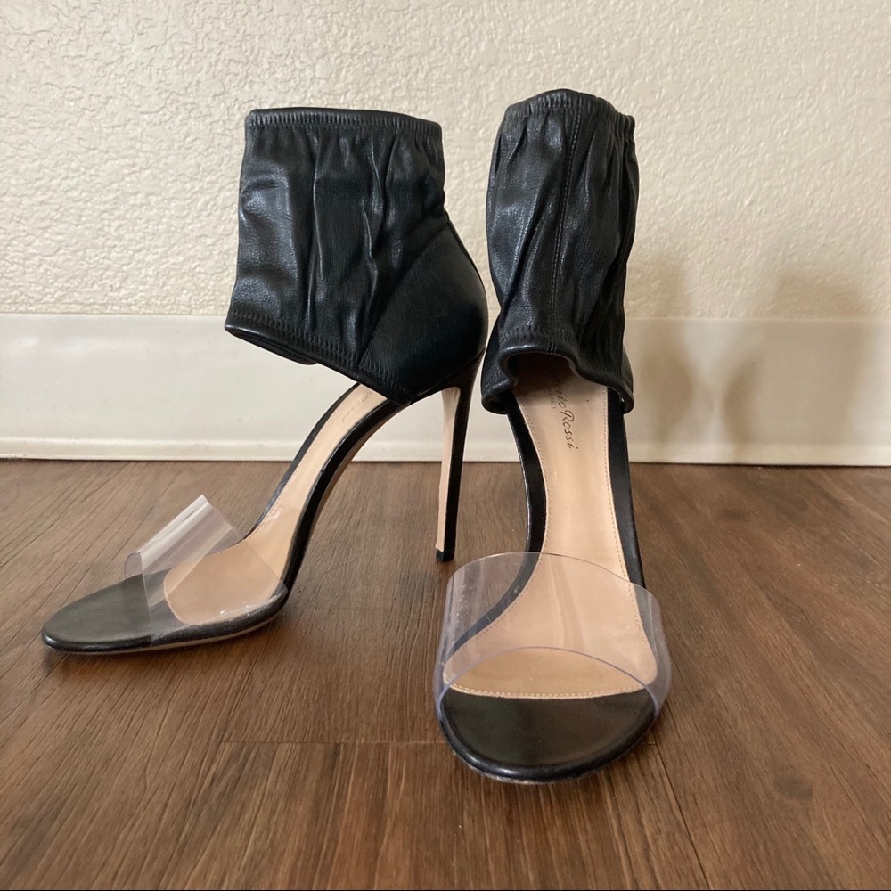 Gianvito Rossi Clear Toe Strap Black Leather Heels